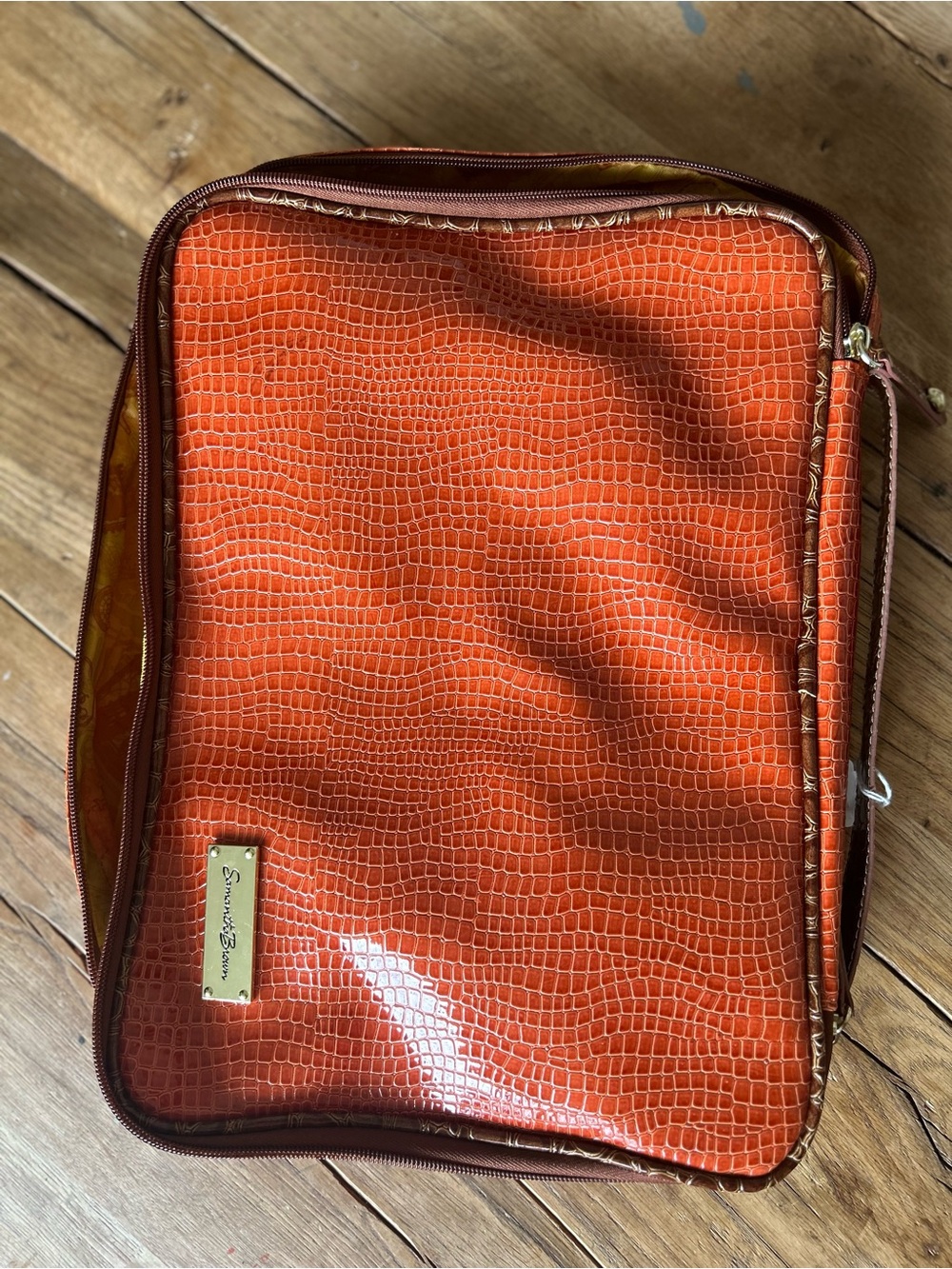 Sondra Roberts Bright Orange Croc snake Toiletry Bag travel bathroom cosmetics